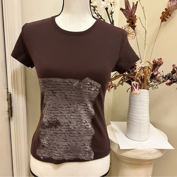 Saint Tropez West Tops - Saint tropez west words text poetry script distressed cotton white brown t shirt